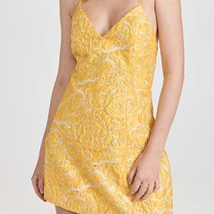 NEW Alice + Olivia Taya Mini Dress Gold Yellow Womens 12 V-neck Sleeveless